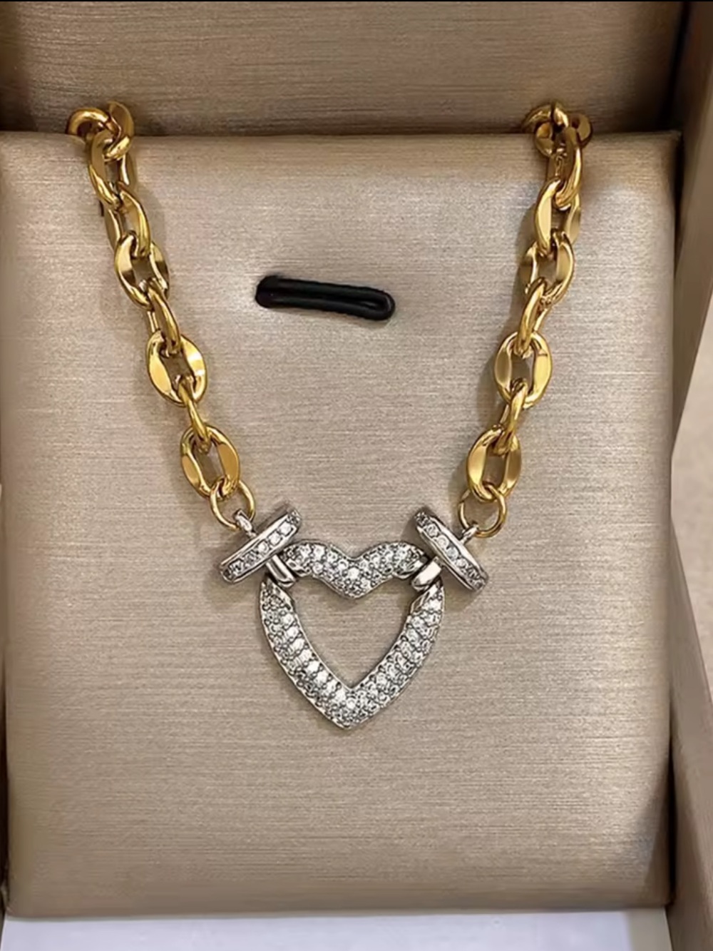 Target Two-Tone Gold Chain Necklace with Silver Pave Heart
